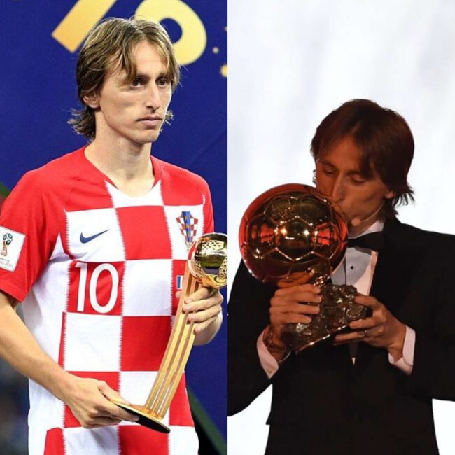 Luka Modric with the Golden Ball and Ballon d'or 