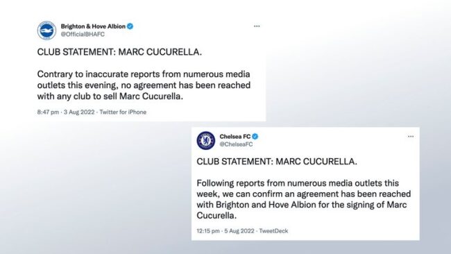 Brighton's initial statement denying Cucurella's move to Chelsea. 